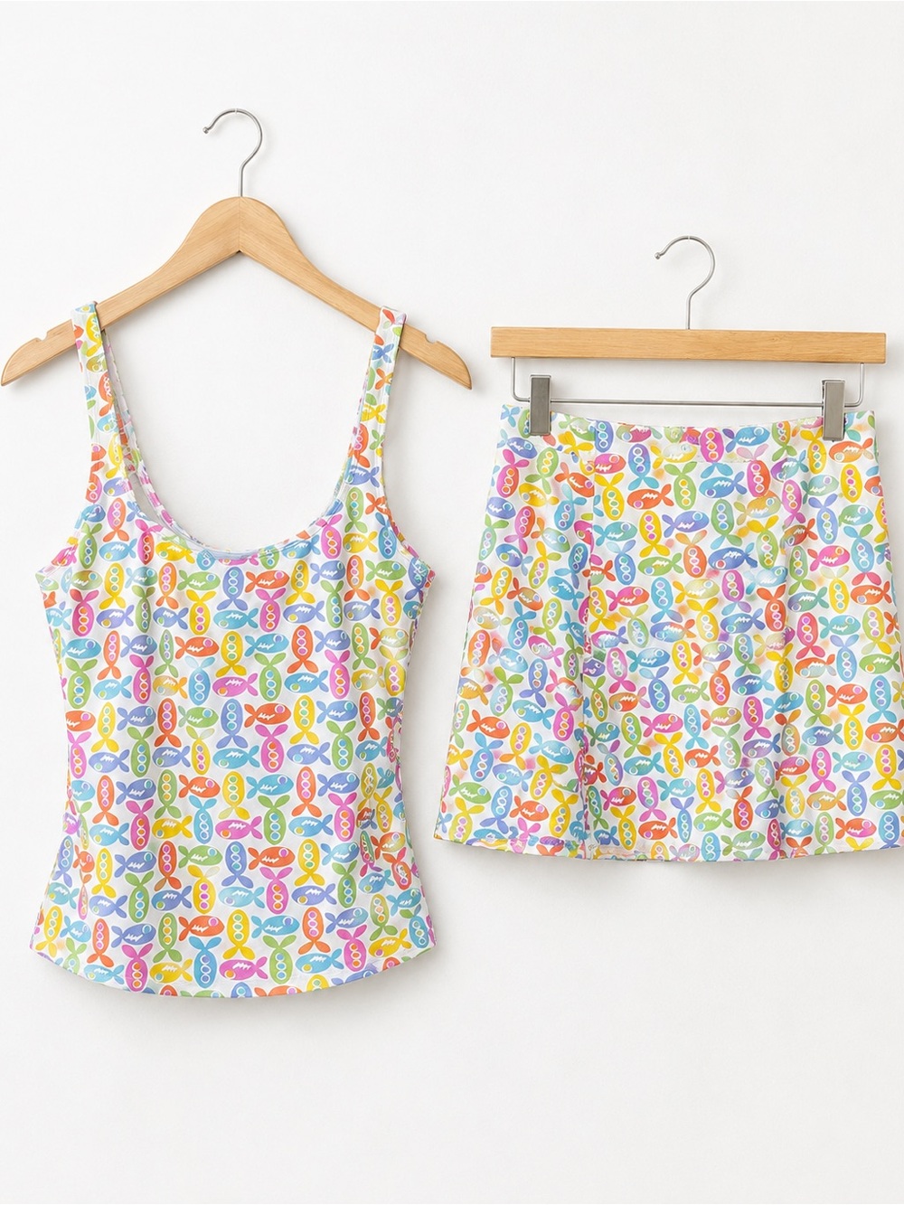 fresh produce vintage y2k colorful fish swim tankini + skirt set size 14